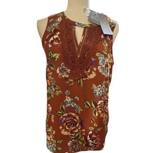 Daniel Rainn Top Sleeveless Floral Crochet Tank Women's Size Petite Medium, NWT
